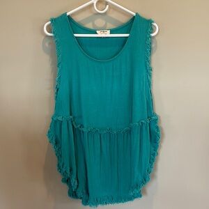 Umgee Teal Fringed Tank Top